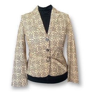 Leather Leopard Print Tan M Nappa Jacket Blazer Suit Belted Sample Fitted OOAK
